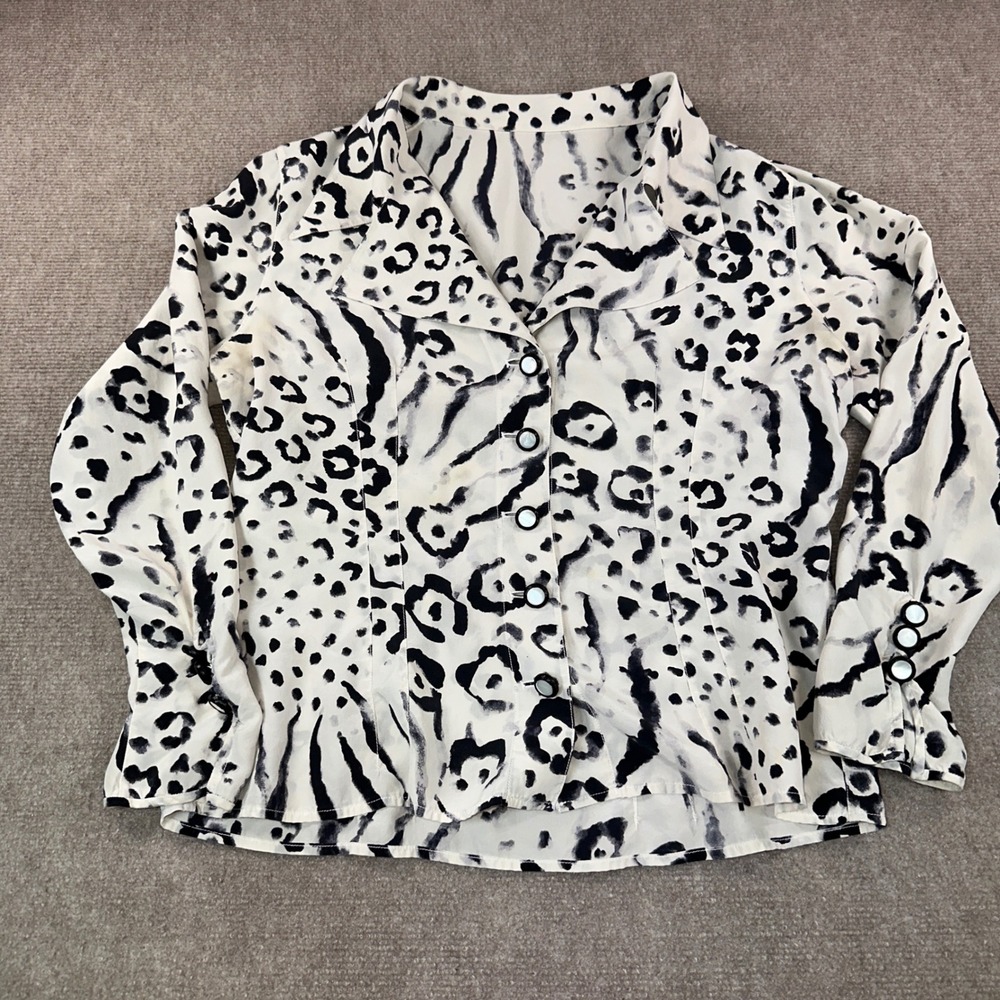 Womens Animal Print Button Up Blouse Leopard Zebra Long Sleeve White Black